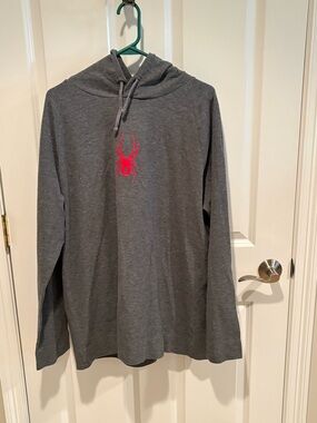 Spyder Gray Pullover Hoodie with Red Spider Emblem